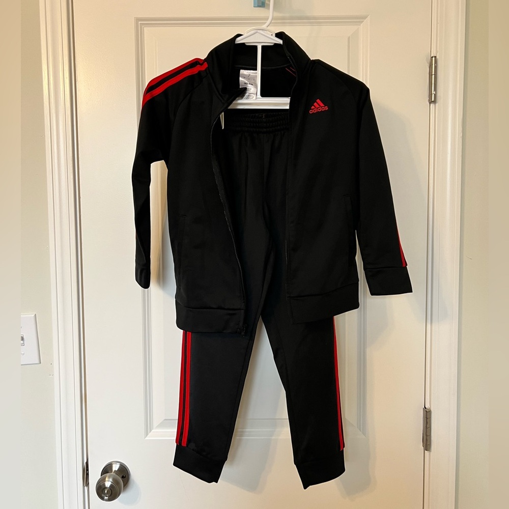 Adidas Black Tracksuit with Red Stripes